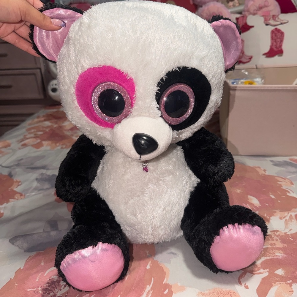 Cute Panda Plush with Pink Accents